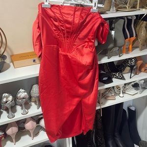 red off the shoulder dress